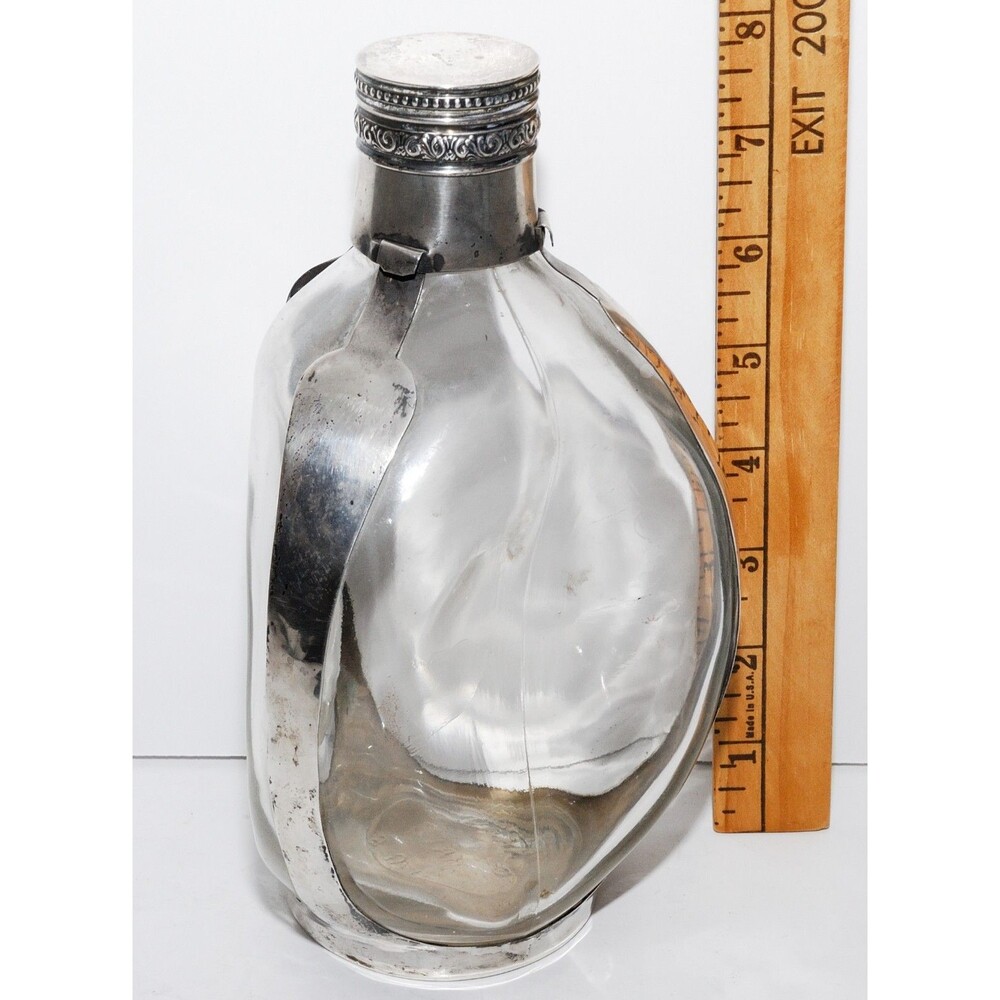 Billiards Vice Presidents Prize 1937 Sterling Over Glass Whiskey Bottle Rare